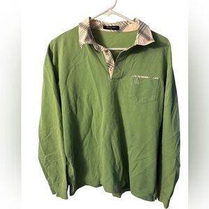 Bean Pole womens green long sleeved polo Green Polo Shirt Plaid Collar